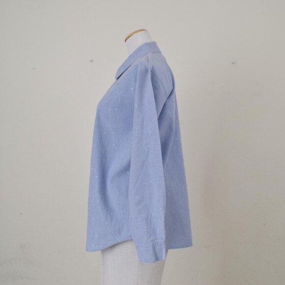 Vintage 80s Cotton Button-Up Embroidered Blouse size M - Picture 2 of 10